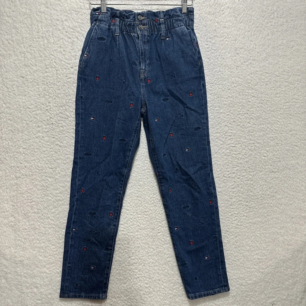 Tommy Hilfiger Women's Paperbag High Rise‎ Star & Flag Waist Jeans Blue Size 2